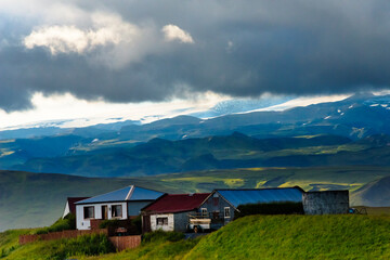 Fototapeta na wymiar Farm houses, Vik, Iceland, Travel Destination