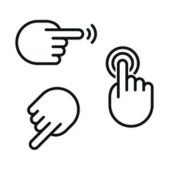Hand pointer icon. Vector illustrations set of pointer gesture. Isolated elements on white background. Editable colors.