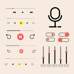 Music podcast player button interface set. Vector control multimedia illustration icon symbol.