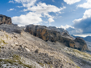 View from Groste towards south. The Brenta Dolomites, UNESCO World Heritage Site. Italy, Trentino, Val Rendena