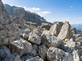 View from Groste towards south. The Brenta Dolomites, UNESCO World Heritage Site. Italy, Trentino, Val Rendena