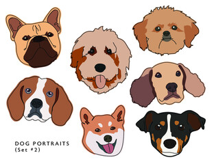 Dog Portrait Illustration Set Vectors