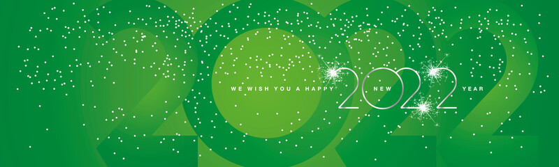 We wish You Happy New Year 2022 white snow glitter modern design silver shining light typography sparkle fireworks 2022 shadow numbers green banner