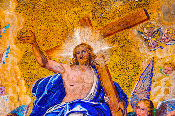 Jesus Christ, angels resurrection facade Saint Mark's Cathedral, Venice, Italy