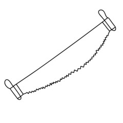 Line drawing of a hacksaw, a saw. Isolated vector illustration.
