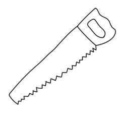 Line drawing of a hacksaw, a saw. Isolated vector illustration.