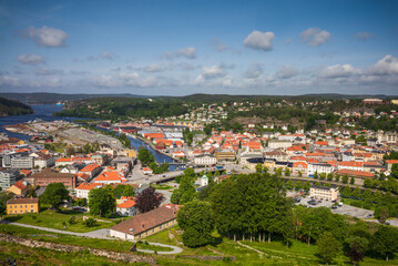 Fototapeta na wymiar Norway, Ostfold County, Halden, town view from Fredriksten Fortress