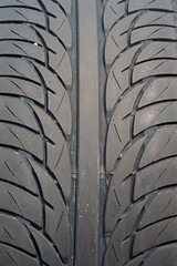 Close up of treads of a old truck tire