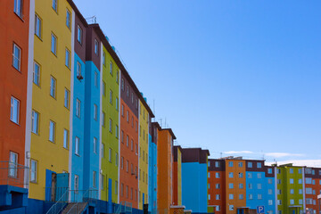 Colorfully painted buildings, Anadyr, Chukotka Autonomous Okrug, Russia