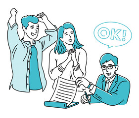 無事、承認を得て喜ぶ若い夫婦