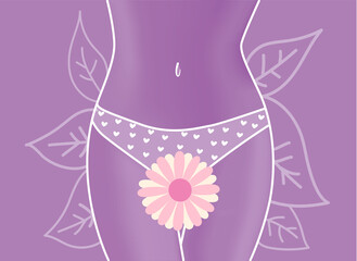 Woman body care period with flower