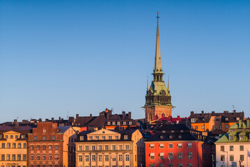 Obraz premium Sweden, Stockholm, Gamla Stan, Old Town, old town skyline, dawn