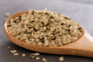 Hulled Hemp Seeds on a Spoon