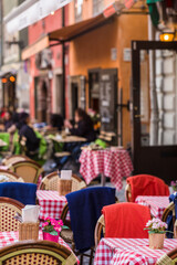 Sweden, Stockholm, Gamla Stan, Old Town, cafe tables