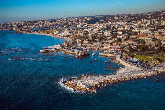 Coast of the historic city Byblos, aka Jbeil in Lebanon, on the Mediterranean sea