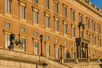 Fototapeta na wymiar Sweden, Stockholm, Gamla Stan, Old Town, Royal Palace, sunset