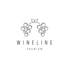 Wine line icon  Wine Grape outline logo design template 