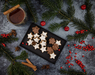 Christmas cookies on a decorated table