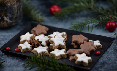 Christmas cookies on a decorated table