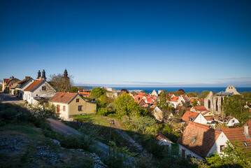 Obraz premium Sweden, Gotland Island, Visby, high angle city view