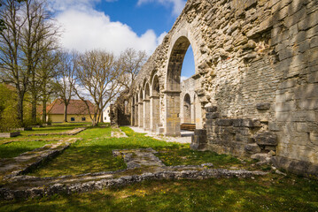 Fototapeta na wymiar Sweden, Gotland Island, Romakloster, ruins of the 12th century Cistercian monastery, now home to a summer theater (Editorial Use Only)