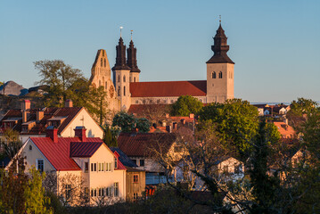 Fototapeta na wymiar Sweden, Gotland Island, Visby, Visby Cathedral, 12th century, and the city skyline (Editorial Use Only)