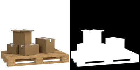 3D rendering illustration of a cardboard boxes on wooden pallet