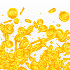 European Union Euro coins falling. Exceptional scattered EUR coins. Europe money. Splendid jackpot, wealth or success concept. Vector illustration.