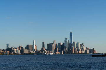 Fototapeta na wymiar Skyline of New York City Financial Downtown Skyscrapers at day time. Manhattan, NYC, USA. A vibrant business neighborhood