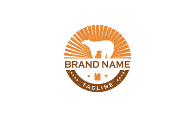 vector graphic illustration logo design for stamp, badge, emblem vintage style with combination bear and brewery