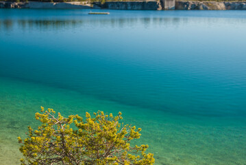 Sweden, Gotland Island, Labro, Bla Lagunen, Blue Lagoon, natural swimming area in former chalk quarry with blue green water