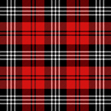 Christmas and new year tartan plaid. Scottish pattern in red, black and white cage. Scottish cage. Traditional Scottish checkered background. Seamless fabric texture. Vector illustration