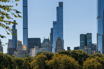 Obraz premium Trees tops of Central Park and Manhattan skyline skyscrapers at day time, New York City, USA