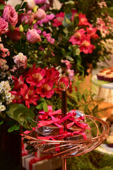 roses in a vase and well marrieds, ornamental flowers