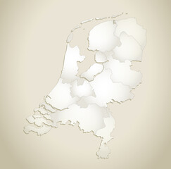 Netherlands map, administrative division with names, old paper background blank
