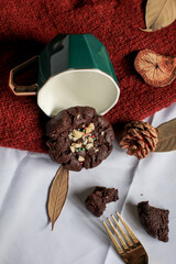 Chocolate Christmas Cookie. Homemade delicious chocolate biscuit with chocolate sauce. Crunchy delicious sweet meal and useful.