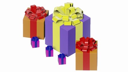 Square boxes in position of many colors for gift with ribbons 3D image