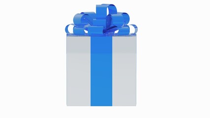 Rectangular white gift box with metallic blue ribbon Finland in 3D view image