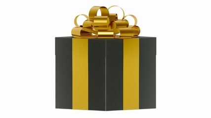 Rectangular black gift box with golden yellow ribbon in 3D view image