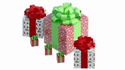 Gift box for Christmas and birthday parties with metallic green ribbon in 3D view image