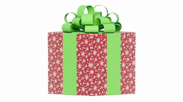 Gift Box For Christmas And Birthday Parties With Metallic Green Ribbon In 3D View Image