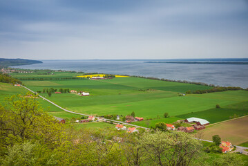 Fototapeta na wymiar Sweden, Lake Vattern Area, Uppgranna, high angle countryside and lake view from the Brahehus castle ruins