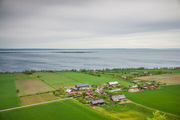 Sweden, Lake Vattern Area, Uppgranna, high angle countryside and lake view from the Brahehus castle ruins