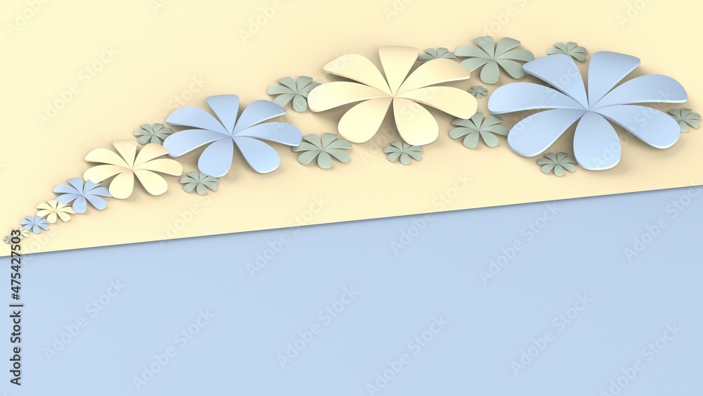Fototapete light blue-yellow background with blue-yellow paper flowers. concept image of happy invitation and r