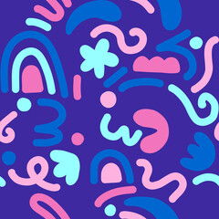 Fototapeta premium Contemporary art collage with multicolor abstract shapes. Vector seamless pattern with Scandinavian cut out elements.