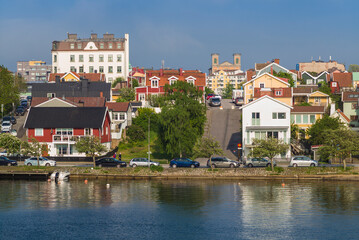 Southern Sweden, Karlskrona, high angle view of the Bjorkholmen area, the neighborhood of naval craftsmen