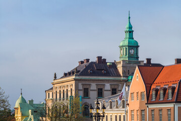 Fototapeta premium Southern Sweden, Karlskrona, Stortorget Square, town buildings