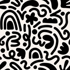 Deurstickers Organische vormen Hedendaagse kunstcollage met abstracte vormen. Vector naadloos patroon met Scandinavische uitgesneden elementen.