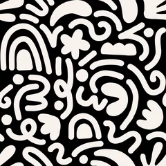 Tapeten Zeitgenössische Kunstcollage mit abstrakten Formen. Vektornahtloses Muster mit skandinavischen ausgeschnittenen Elementen. © Oleksandra