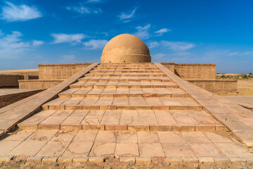 Uzbekistan, Fayaz Tepe, ruins of the monastery and the renovated Stupa.